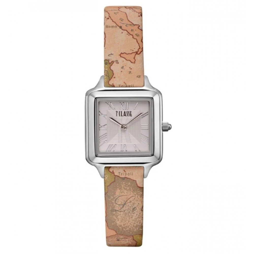 Alviero Martini 1a Classe Square Ρολόι Ασημί Καφέ Δερμάτινο Λουρί 1698549