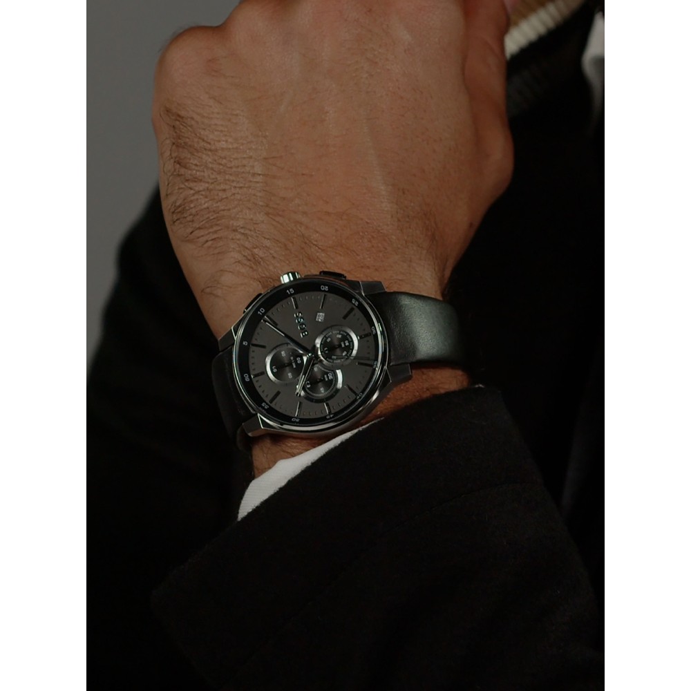BOSS Peak Ρολόι Ανδρικό Χρονογράφος Μαύρο Δέρμα 1514188