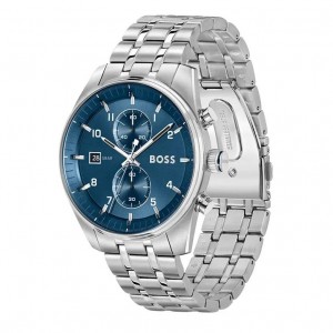 BOSS Skytraveller Ρολόι Ανδρικό Χρονογράφος Aτσάλι μπρασελέ 1514216 