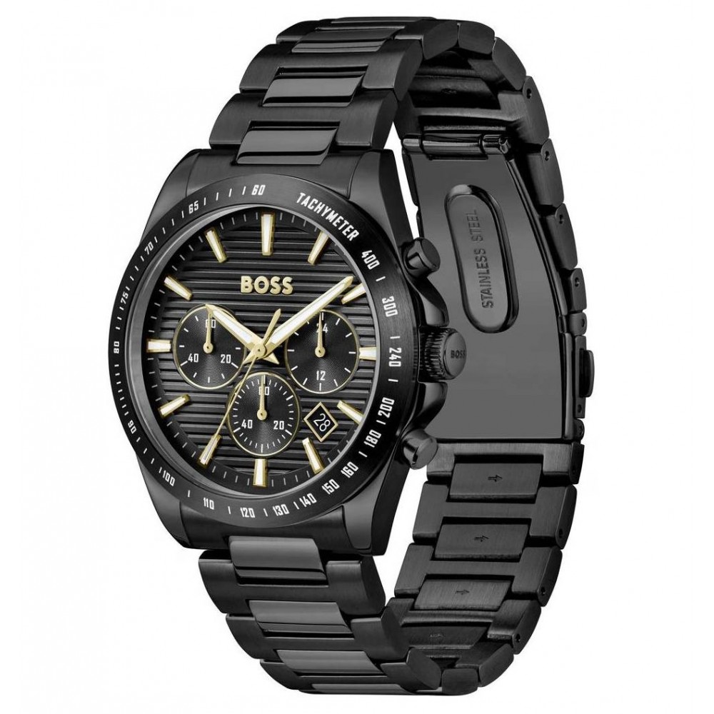 BOSS Strike Ρολόι Ανδρικό Χρονογράφος Μαύρο Ανοξείδωτο Aτσάλι μπρασελέ 1514291