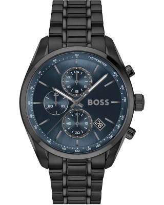 BOSS Grand Prix Ρολόι Ανδρικό Χρονογράφος Μαύρο Aτσάλι μπρασελέ 1514314 