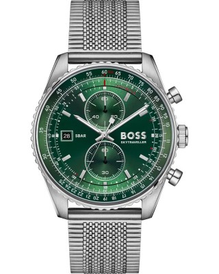 BOSS Skytraveller Ρολόι Ανδρικό Χρονογράφος Ασημί Mesh Aτσάλι μπρασελέ 1514347 