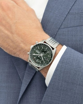 BOSS Skytraveller Ρολόι Ανδρικό Χρονογράφος Ασημί Mesh Aτσάλι μπρασελέ 1514347 