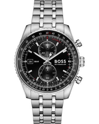 BOSS Skytraveller Ρολόι Ανδρικό Χρονογράφος Ασημί Aτσάλι μπρασελέ 1514349 