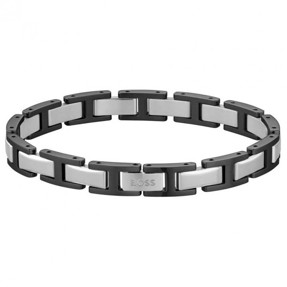 BOSS Βραχιόλι Ανδρικό Δίχρωμο Ασημί & Μαύρο Ανοξείδωτο Ατσάλι 1580794