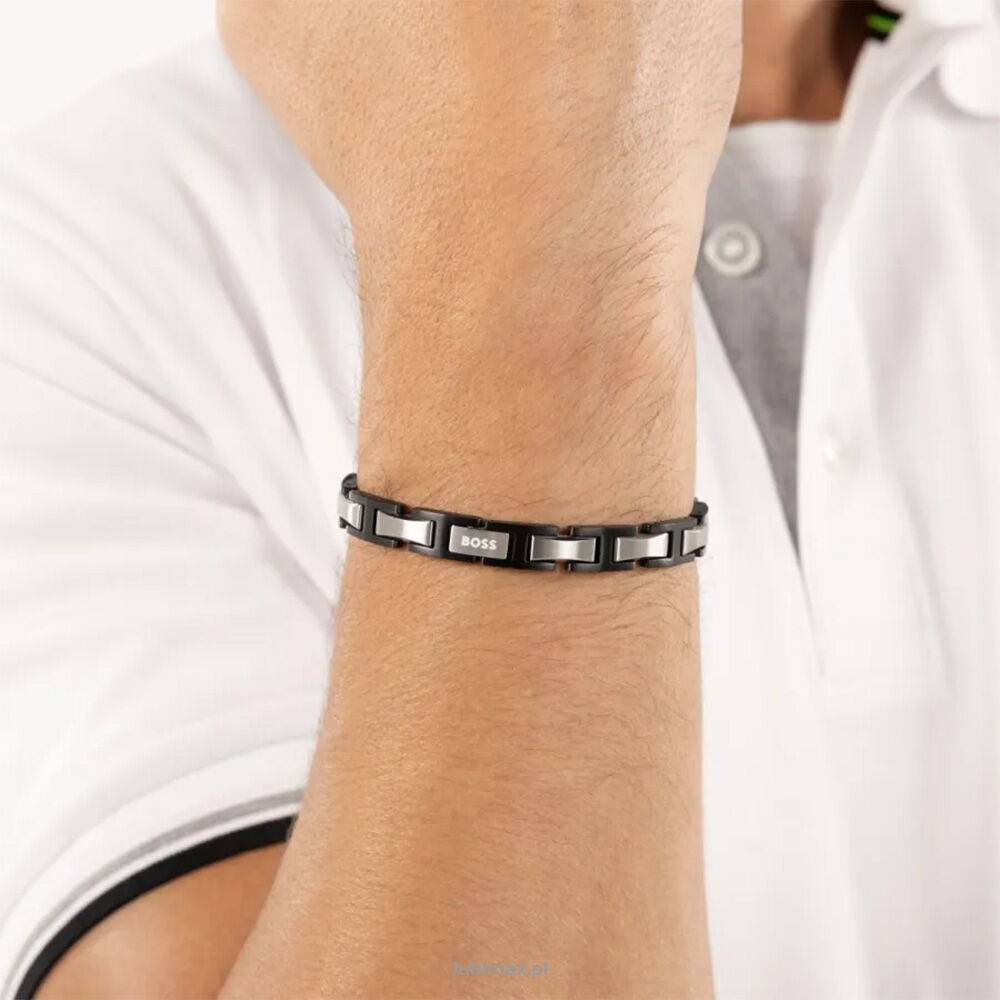BOSS Βραχιόλι Ανδρικό Δίχρωμο Ασημί & Μαύρο Ανοξείδωτο Ατσάλι 1580794