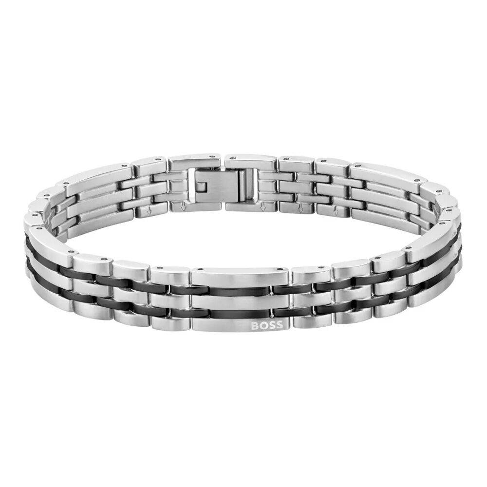 BOSS Βραχιόλι Ανδρικό Aσημί Μαύρο Ανοξείδωτο Ατσάλι 1580814