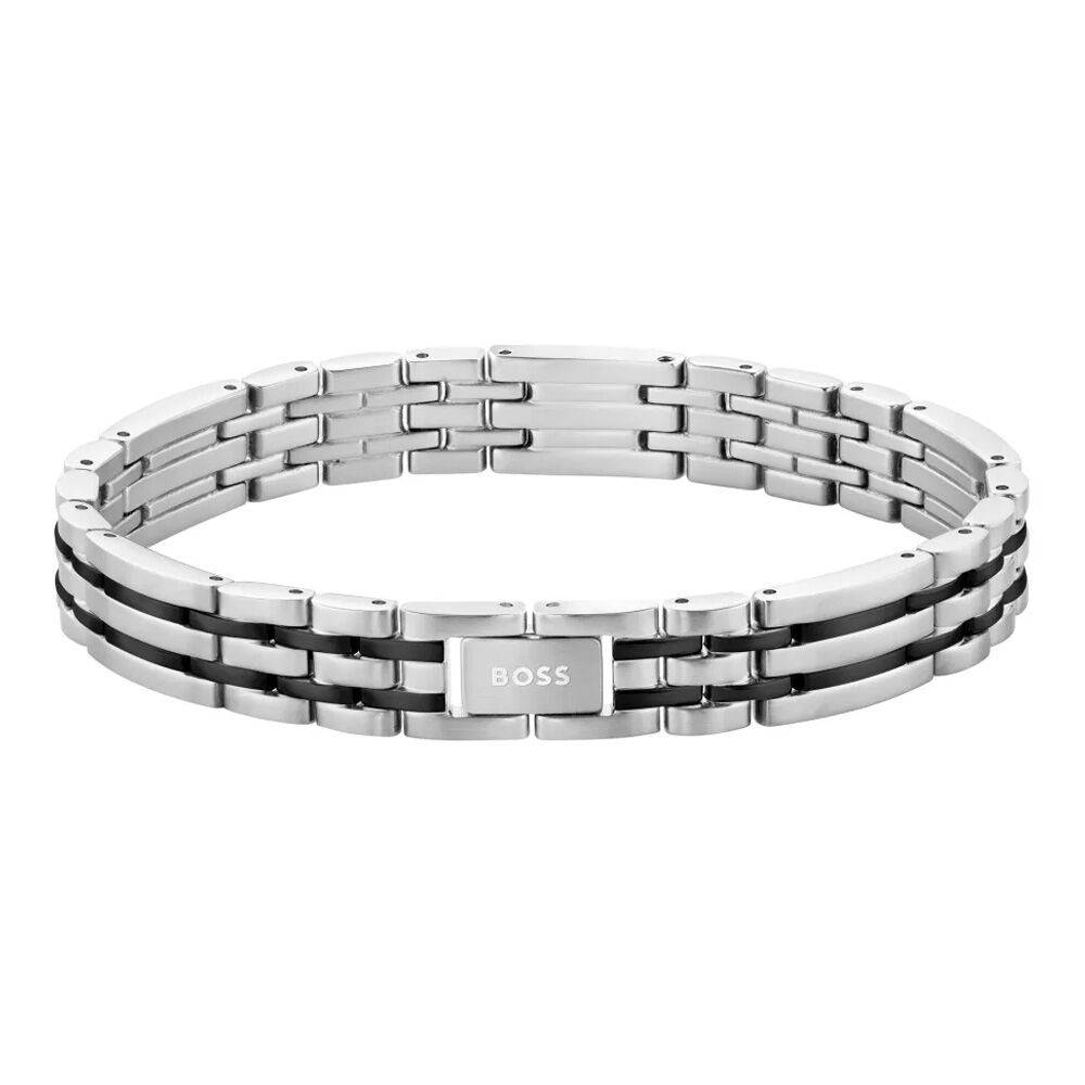 BOSS Βραχιόλι Ανδρικό Aσημί Μαύρο Ανοξείδωτο Ατσάλι 1580814