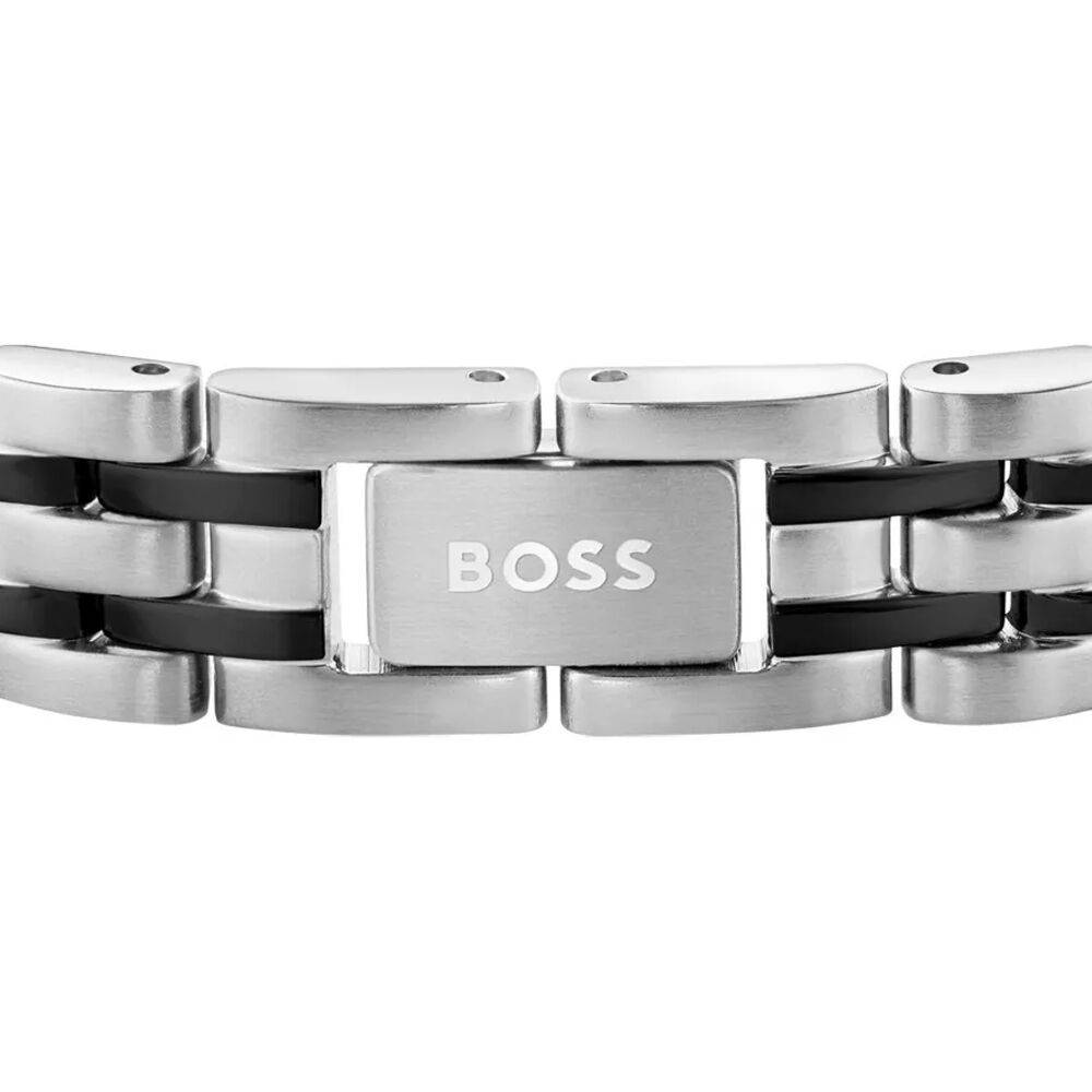 BOSS Βραχιόλι Ανδρικό Aσημί Μαύρο Ανοξείδωτο Ατσάλι 1580814