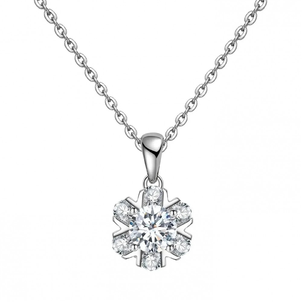 BRIZZLING Κολιέ μονόπετρο λουλούδι με διαμάντι Moissanite Ασήμι 925 BMP039