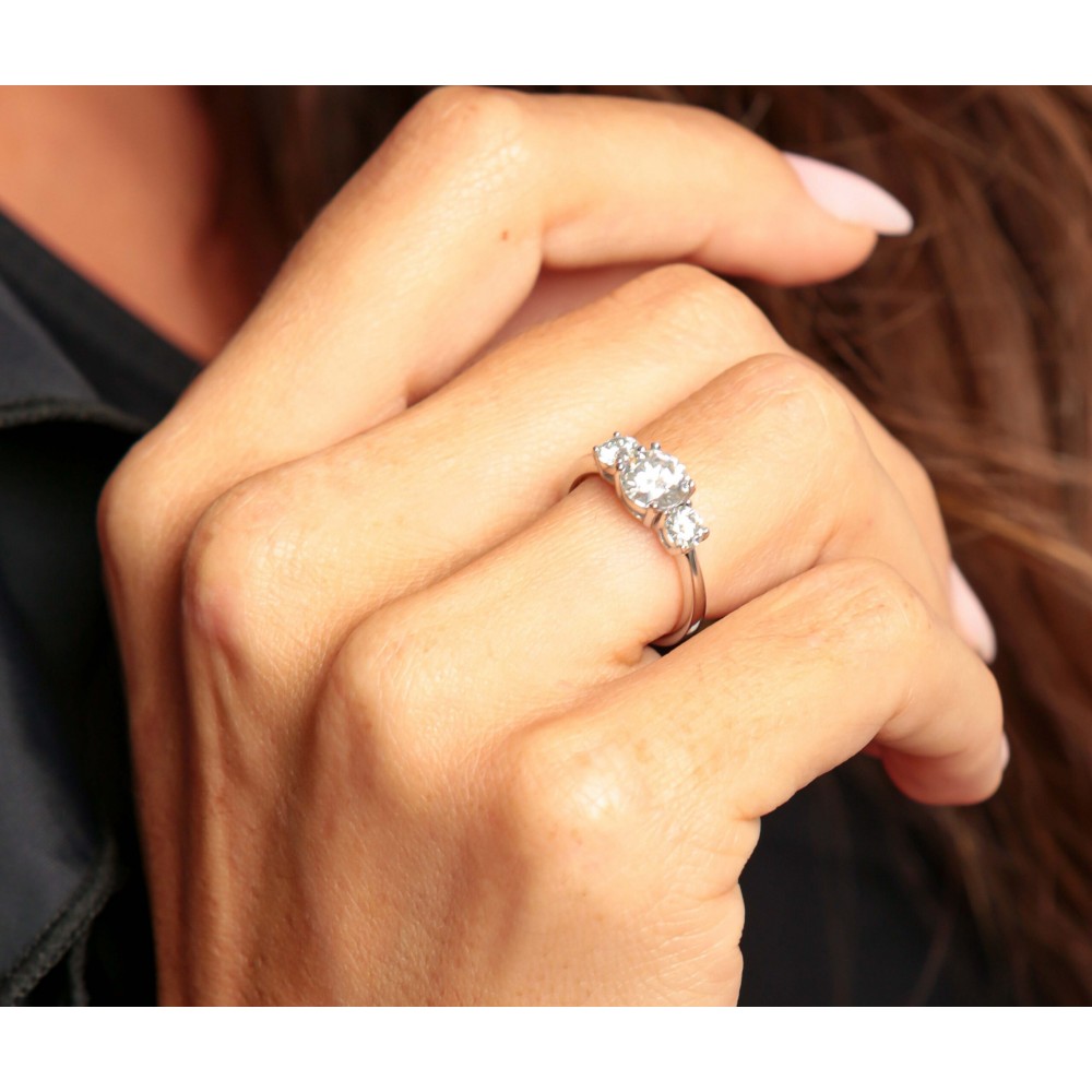 BRIZZLING Δαχτυλίδι Τρίπετρο με διαμάντια Moissanite Ασήμι 925 BMR2004