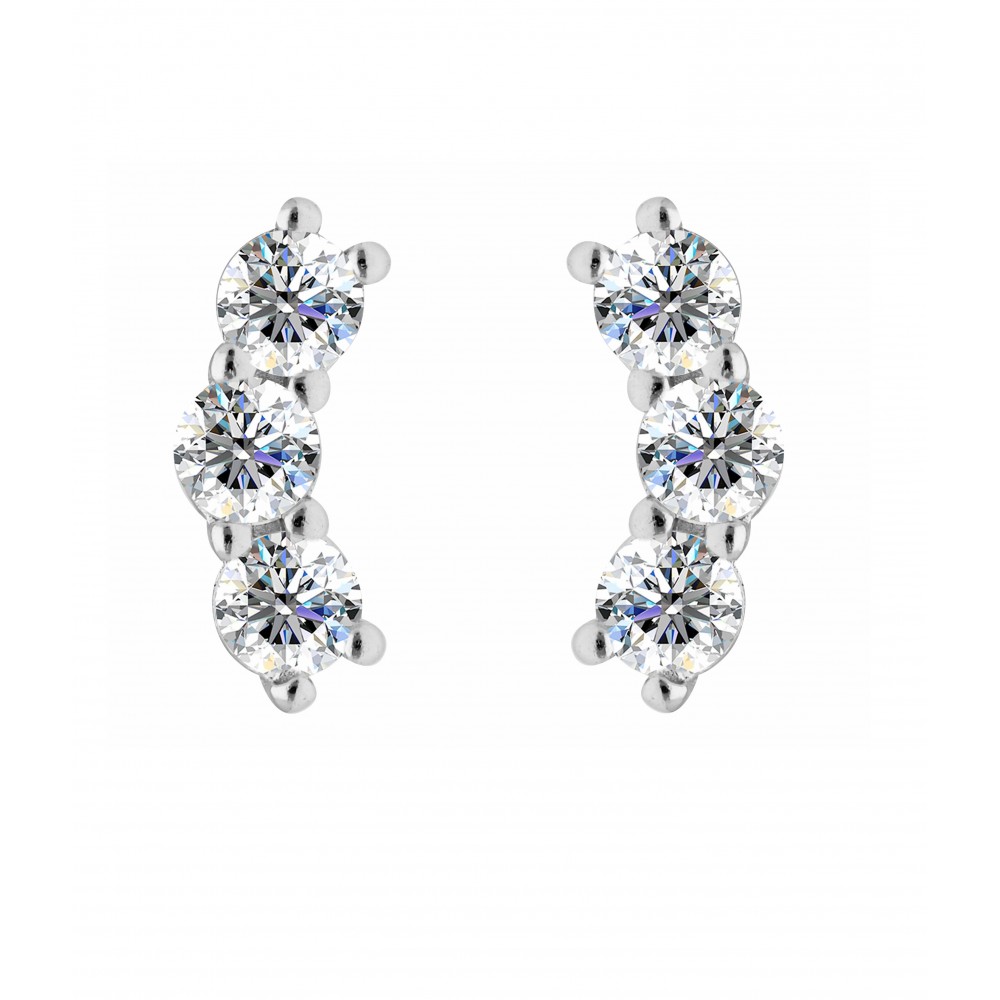 BRIZZLING Σκουλαρίκια μονόπετρα Τριπλά Moissanite Ασήμι 925 BME2072