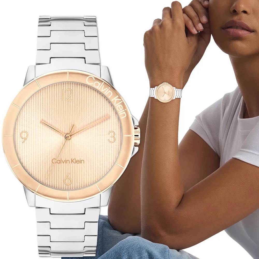 CALVIN KLEIN Ρολόι Vivacious Ασημί Ροζ Χρυσό Ανοξείδωτο Ατσάλι 25100025