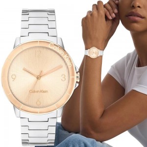 CALVIN KLEIN Ρολόι Vivacious Ασημί Ροζ Χρυσό Ανοξείδωτο Ατσάλι 25100025