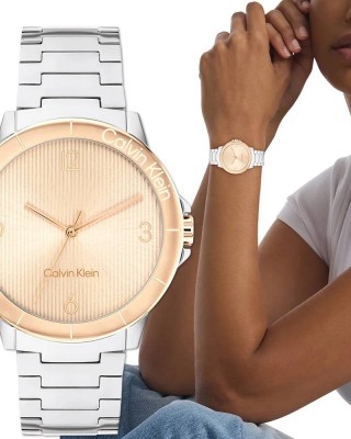 CALVIN KLEIN Ρολόι Vivacious Ασημί Ροζ Χρυσό Ανοξείδωτο Ατσάλι 25100025