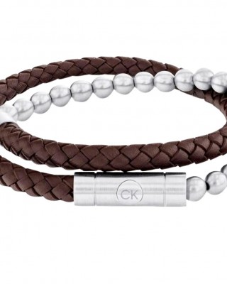 CALVIN KLEIN Ανδρικό Βραχιόλι Δέρμα και Ασημί Ανοξείδωτο Ατσάλι 35100022