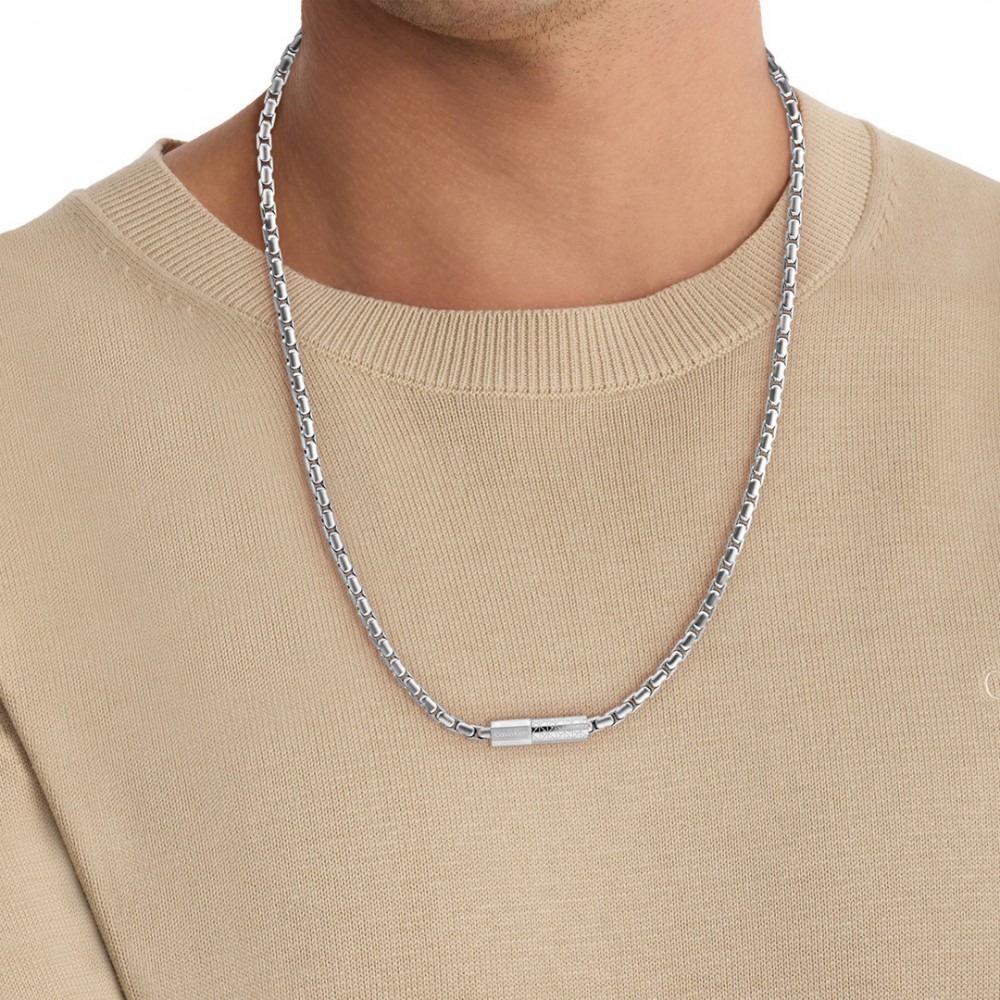 CALVIN KLEIN Ανδρικό Κολιέ Αλυσίδα Contoured Ασημί Ανοξείδωτο Ατσάλι 35100092