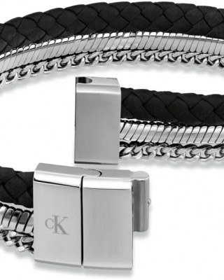 CALVIN KLEIN Ανδρικό Βραχιόλι Δέρμα και Ασημί Ανοξείδωτο Ατσάλι 35100107