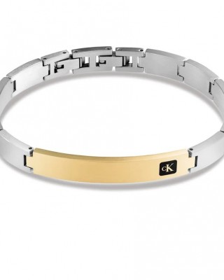 CALVIN KLEIN Ανδρικό Βραχιόλι Ταυτότητα Ασημί & Χρυσό Ανοξείδωτο Ατσάλι 35100105