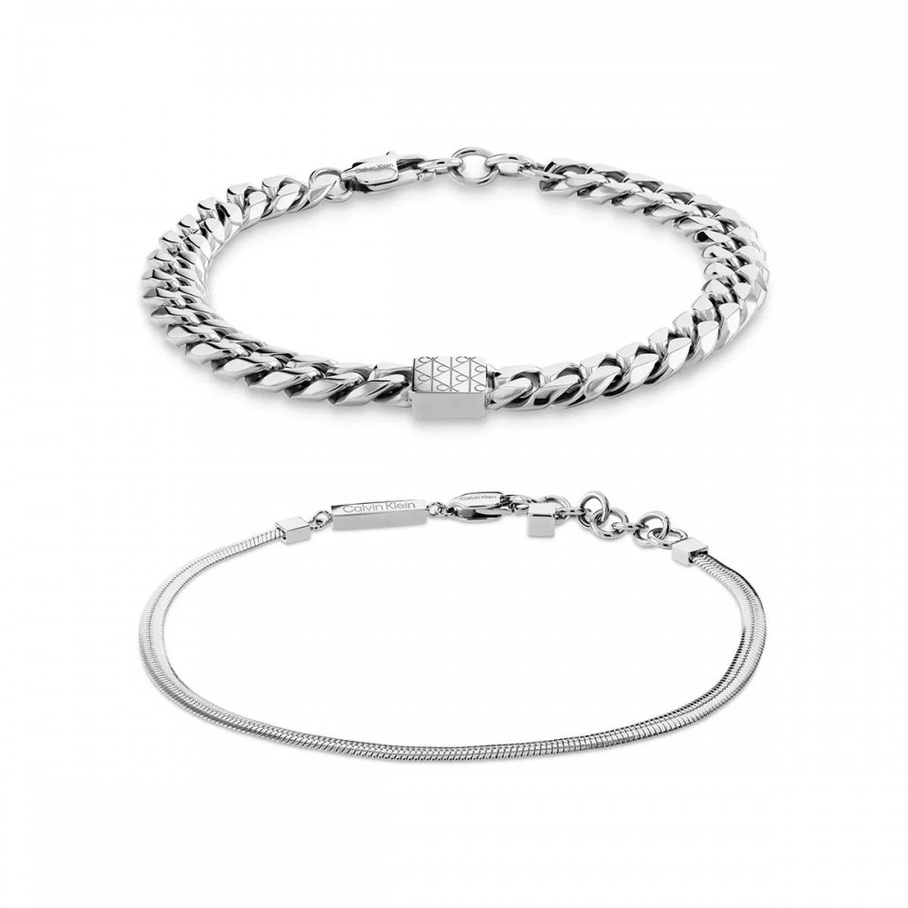 CALVIN KLEIN Βραχιόλι Διπλό Status Ασημί Ανοξείδωτο Ατσάλι 35100091 