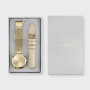 CLUSE Minuit Woman's Gold/Black  Stainless Steel Mesh Bracelet Gift Box CG10206