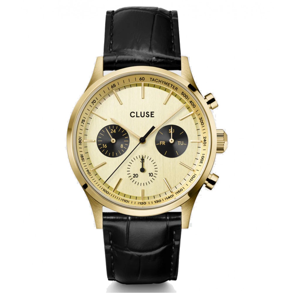 CLUSE Anthéor Ρολόι Επίχρυσο Ανοιξείδωτο Ατσάλι Μαύρο Δερματινο Λουρί CW21005