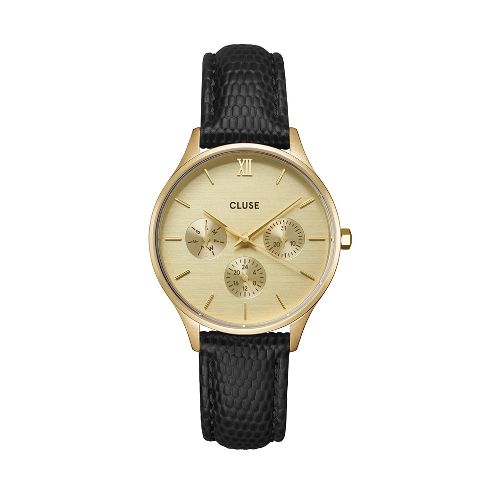 CLUSE Ρολόι Minuit Multifunction Mαύρο Δερμάτινο Λουρί CW10705 