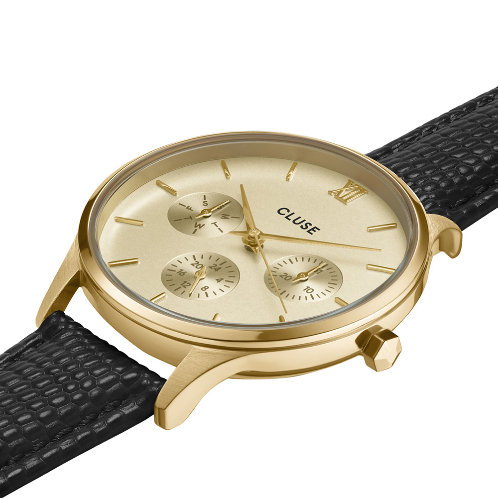 CLUSE Ρολόι Minuit Multifunction Mαύρο Δερμάτινο Λουρί CW10705 