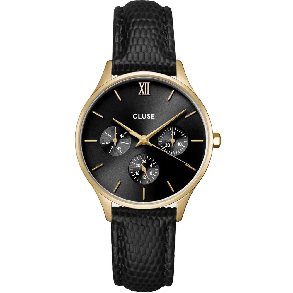 CLUSE Ρολόι Minuit Multifunction Μαύρο Δερμάτινο Λουρί CW10708