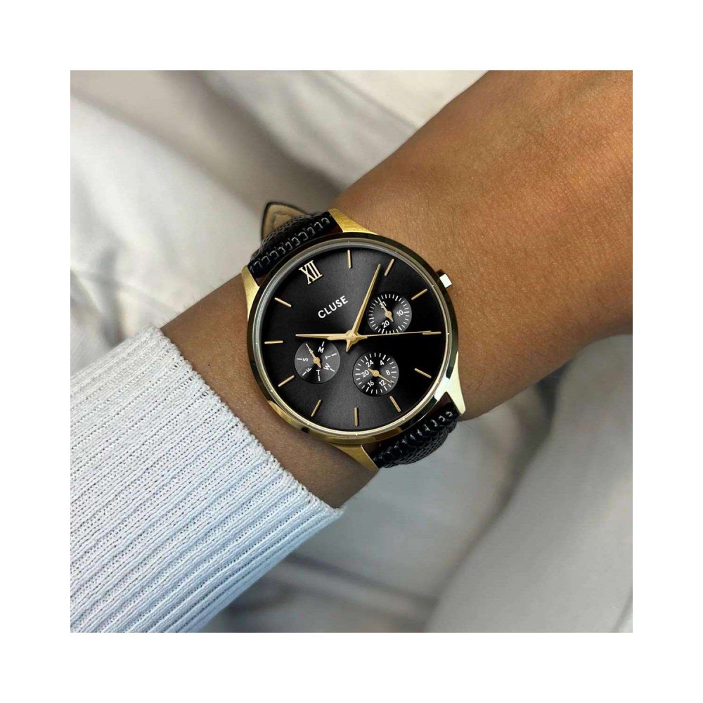 CLUSE Ρολόι Minuit Multifunction Μαύρο Δερμάτινο Λουρί CW10708