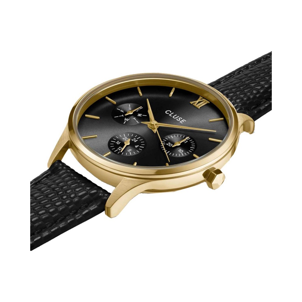 CLUSE Ρολόι Minuit Multifunction Μαύρο Δερμάτινο Λουρί CW10708