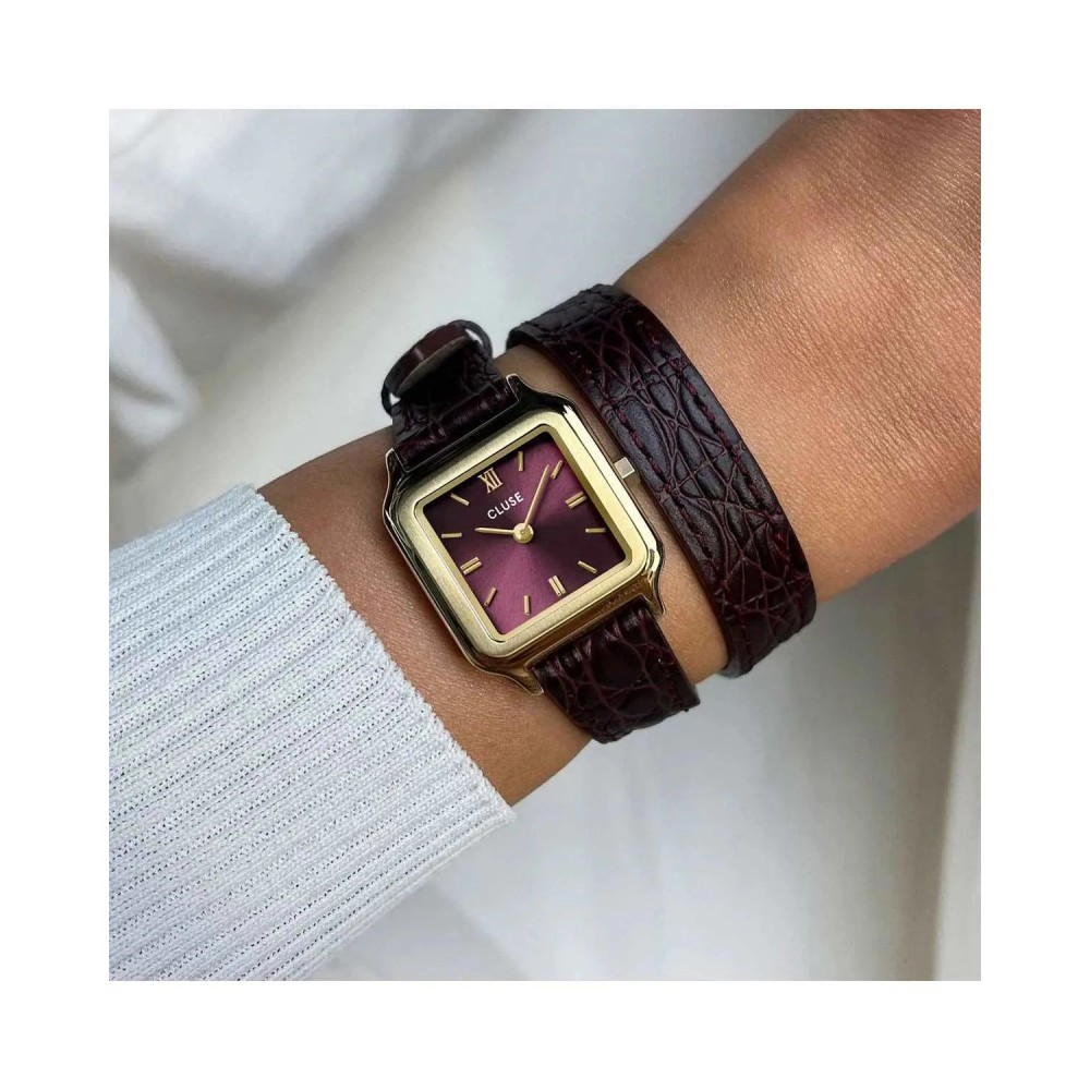 CLUSE Gracieuse Petite Crystals Ρολόι Μπορντό Διπλό Δερμάτινο  Λουρί CW11822