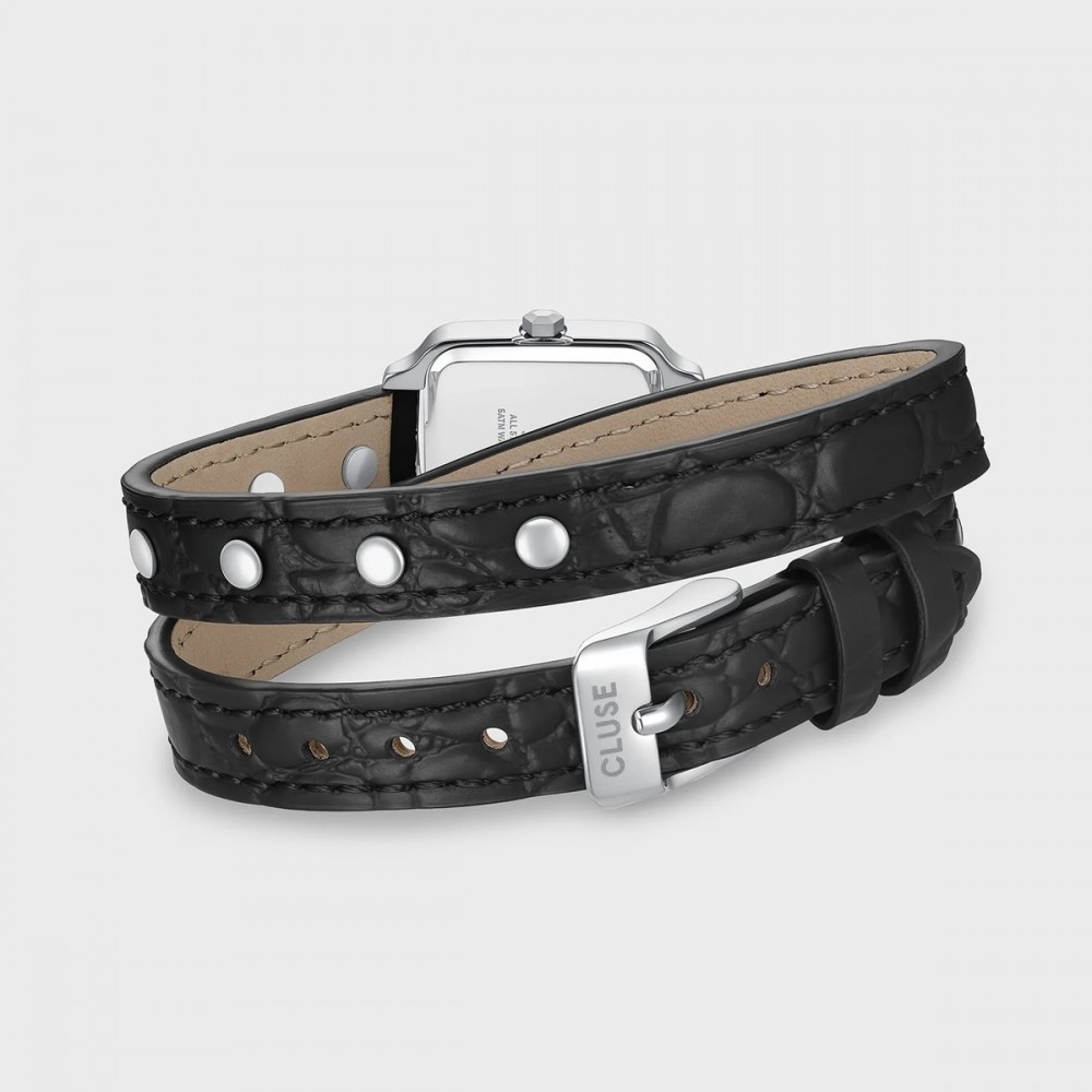 CLUSE Gracieuse Mini Petite Ρολόι Γυναικείο Μαύρο Διπλό Δερμάτινο λουράκι CW15508