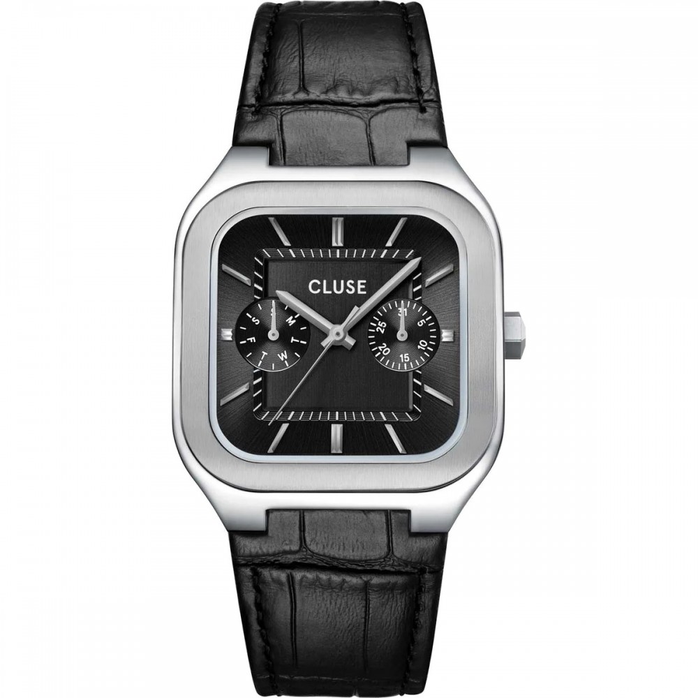 CLUSE Quadrus Multifunction Ανδρικό Ρολόι Μαύρο Δερμάτινο Λουράκι CW26203