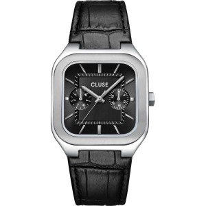 CLUSE Quadrus Multifunction Ανδρικό Ρολόι Μαύρο Δερμάτινο Λουράκι CW26203