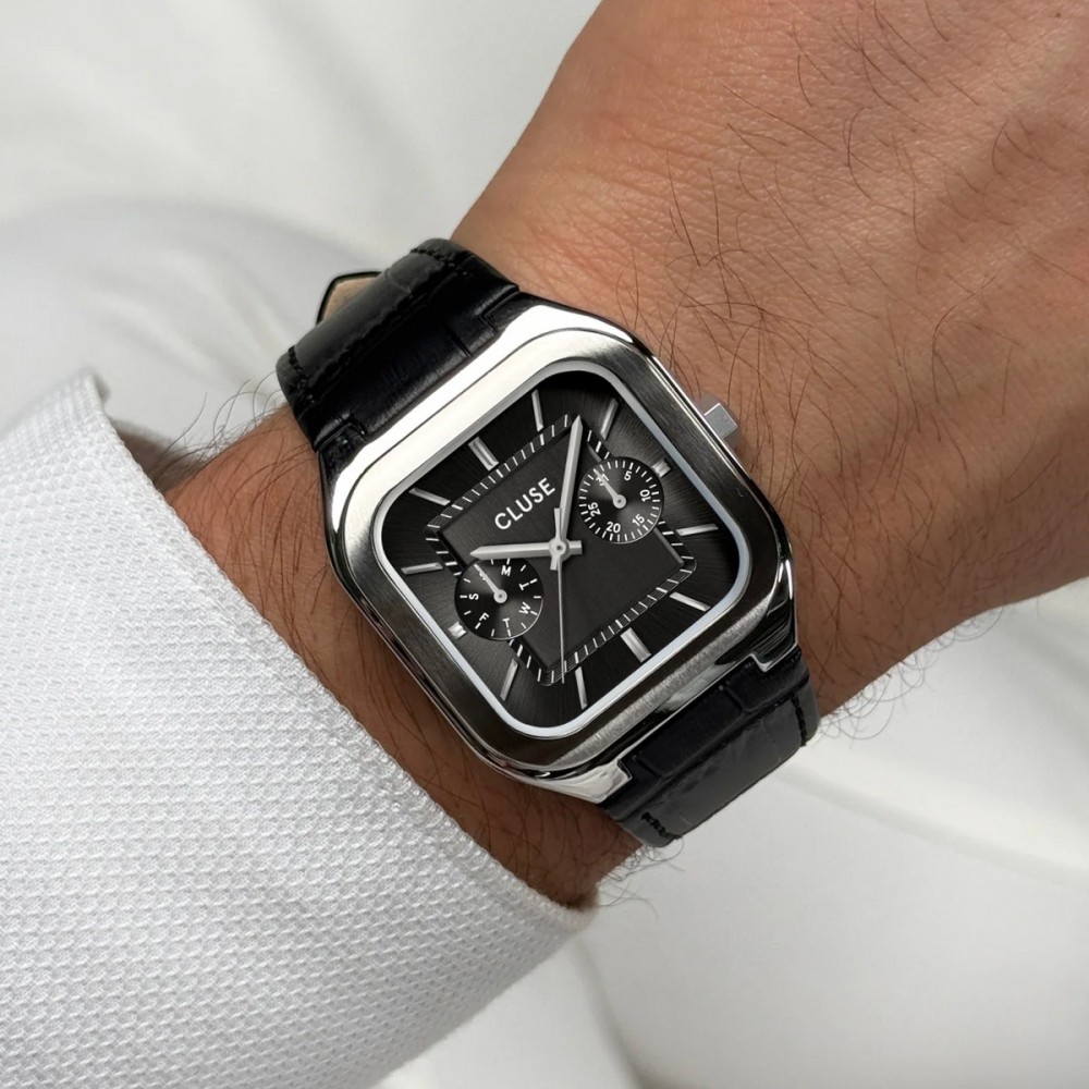 CLUSE Quadrus Multifunction Ανδρικό Ρολόι Μαύρο Δερμάτινο Λουράκι CW26203