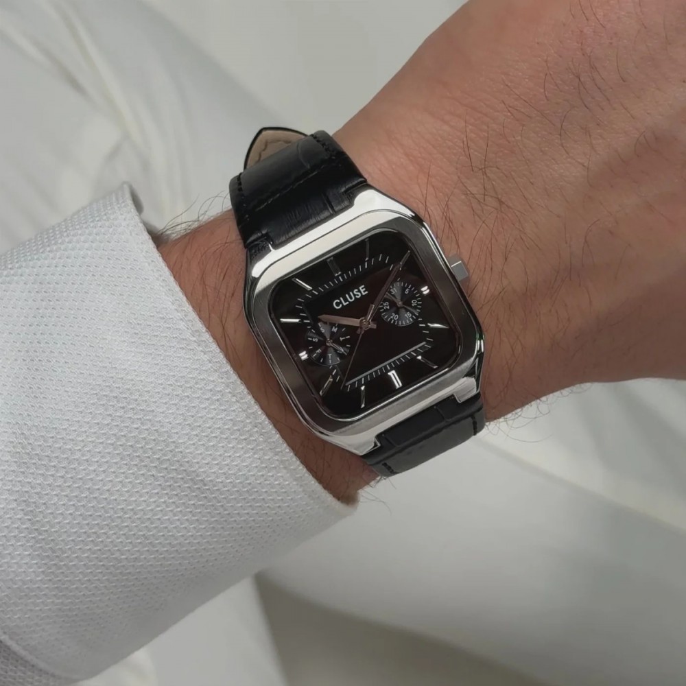 CLUSE Quadrus Multifunction Ανδρικό Ρολόι Μαύρο Δερμάτινο Λουράκι CW26203