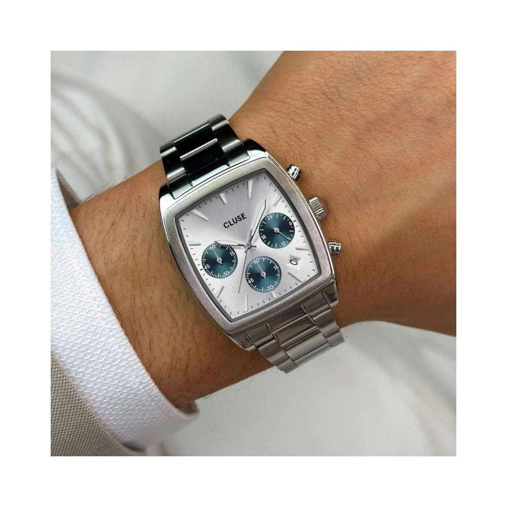 CLUSE Quartaut Chrono Ανδρικό Ρολόι Ασημί Ανοιξείδωτο Ατσάλι μπρασελέ CW52003