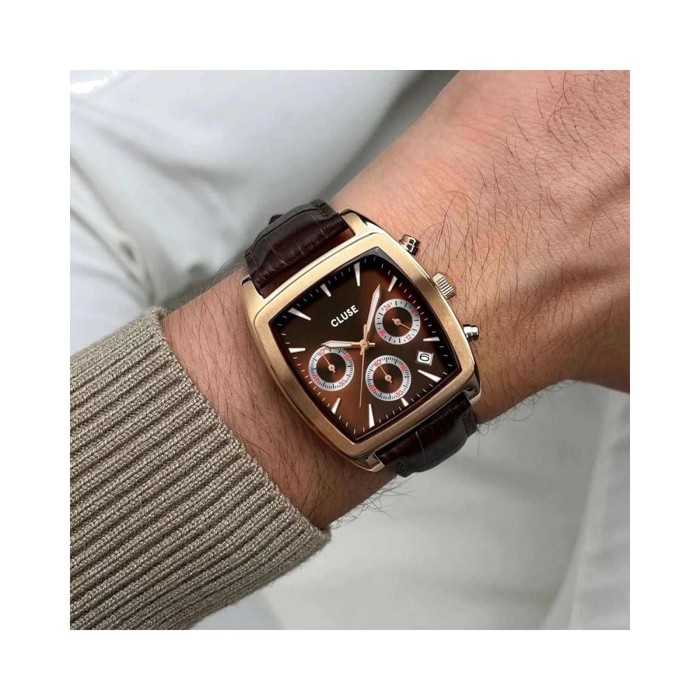 CLUSE Quartaut Chrono Ανδρικό Ρολόι Καφέ Δερμάτινο λουράκι CW52006