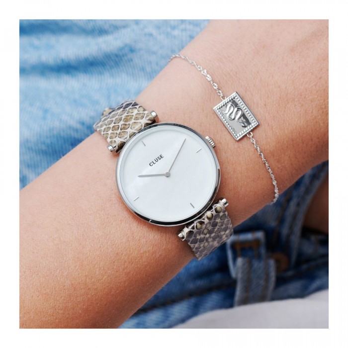 CLUSE ΡΟΛΟΙ TRIOMPHE SILVER WHITE PEARL/SOFT GREY PYTHON CL61009