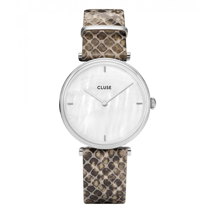 CLUSE ΡΟΛΟΙ TRIOMPHE SILVER WHITE PEARL/SOFT GREY PYTHON CL61009