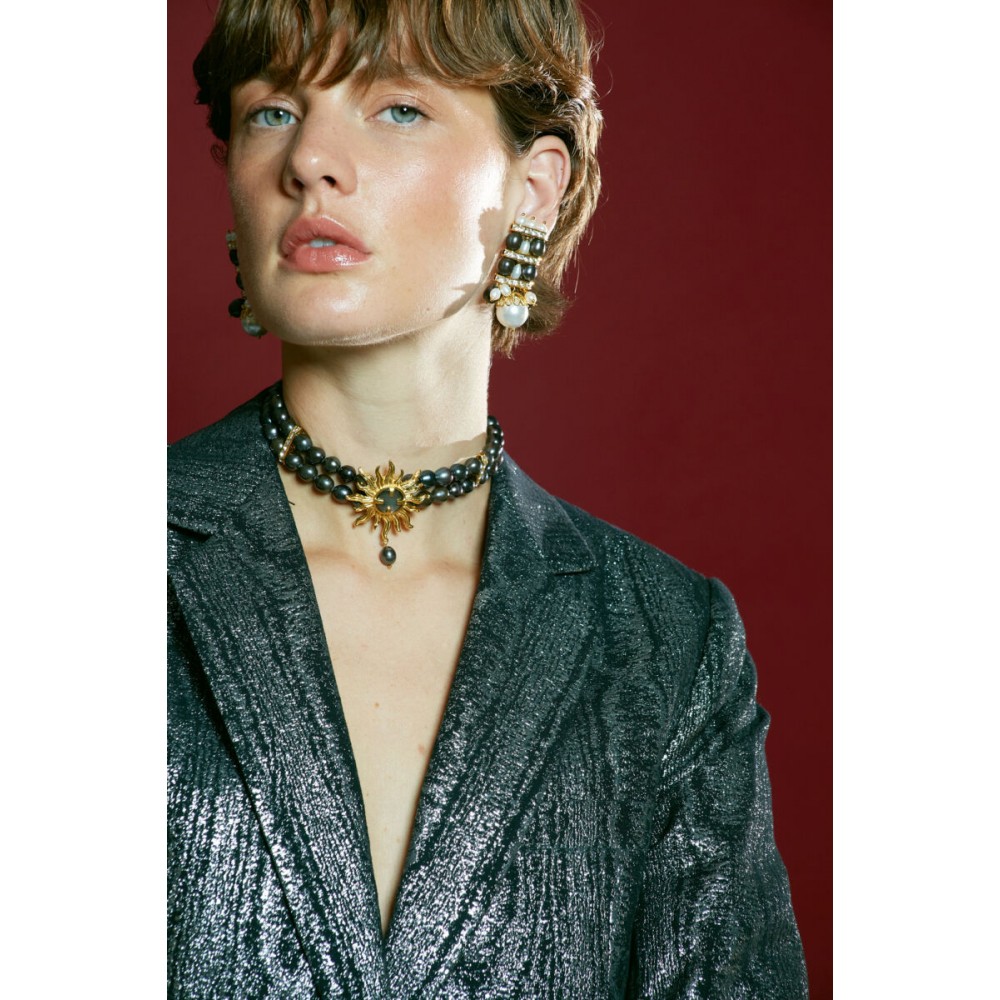 DESPERATE DESIGN CAMILA Choker Necklace Black Pearls Gold Bronze 