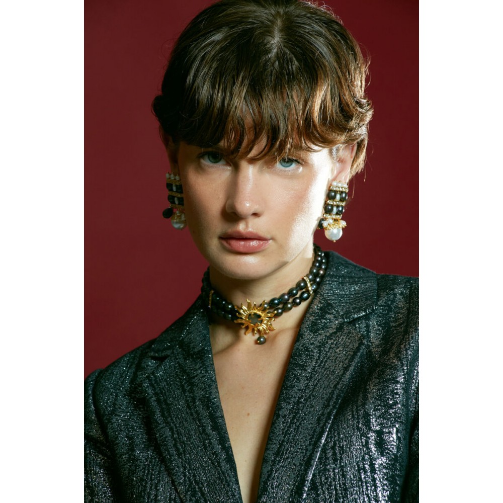 DESPERATE DESIGN CAMILA Choker Necklace Black Pearls Gold Bronze 