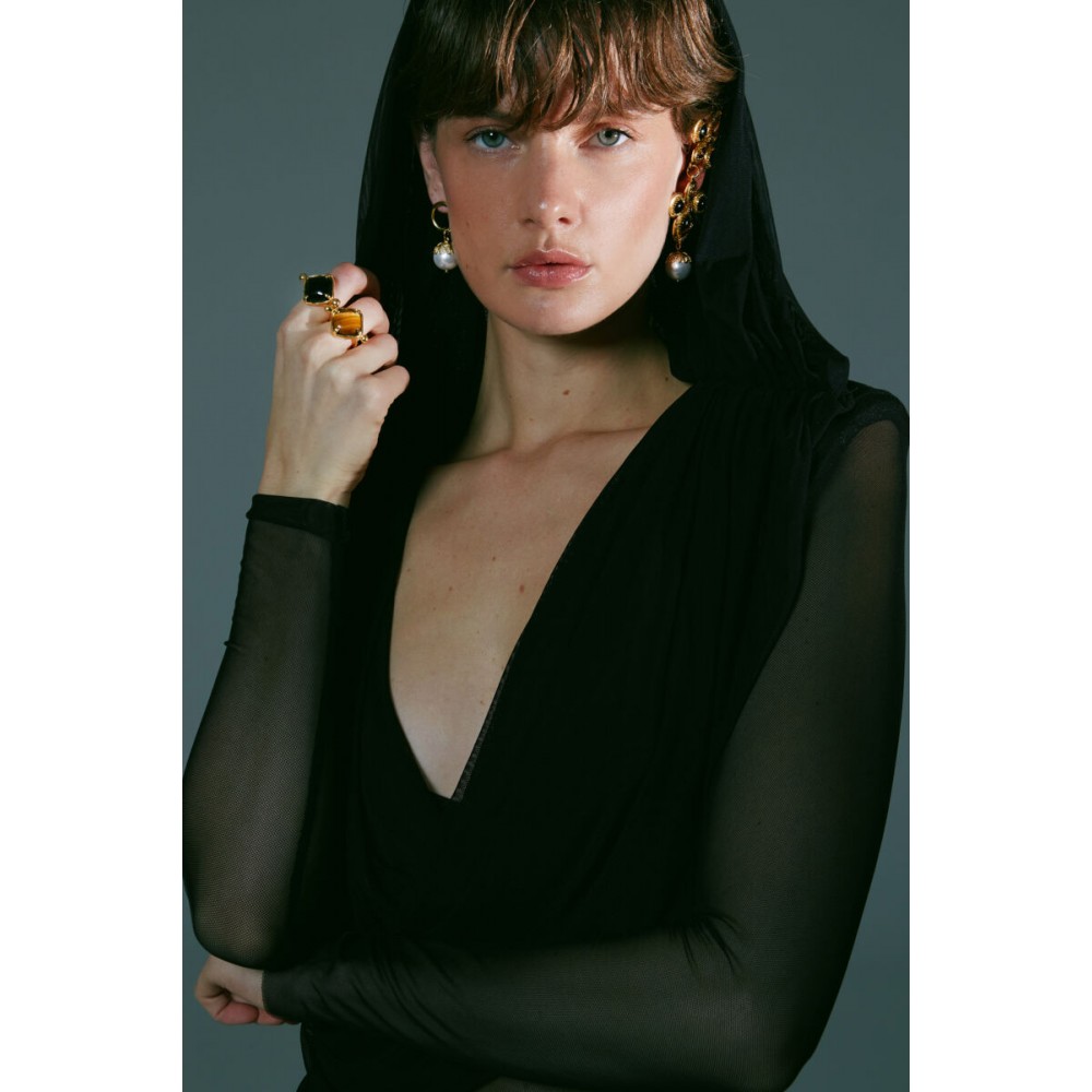 DESPERATE DESIGN ELIAN Ring Gold Bronze Black Agate