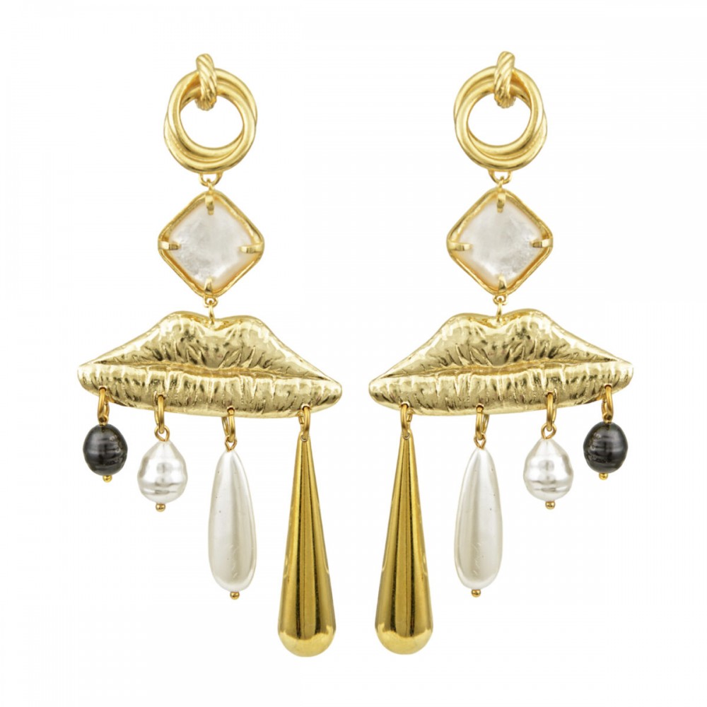 DESPERATE DESIGN SONIA Earrings Gold Bronze White Black Pearls