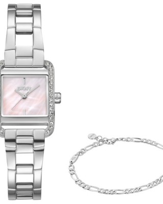 DKNY Mini Set Ρολόι με Βραχιόλι Ασημί Ανοξείδωτο Μπρασελέ DK1L143M0025