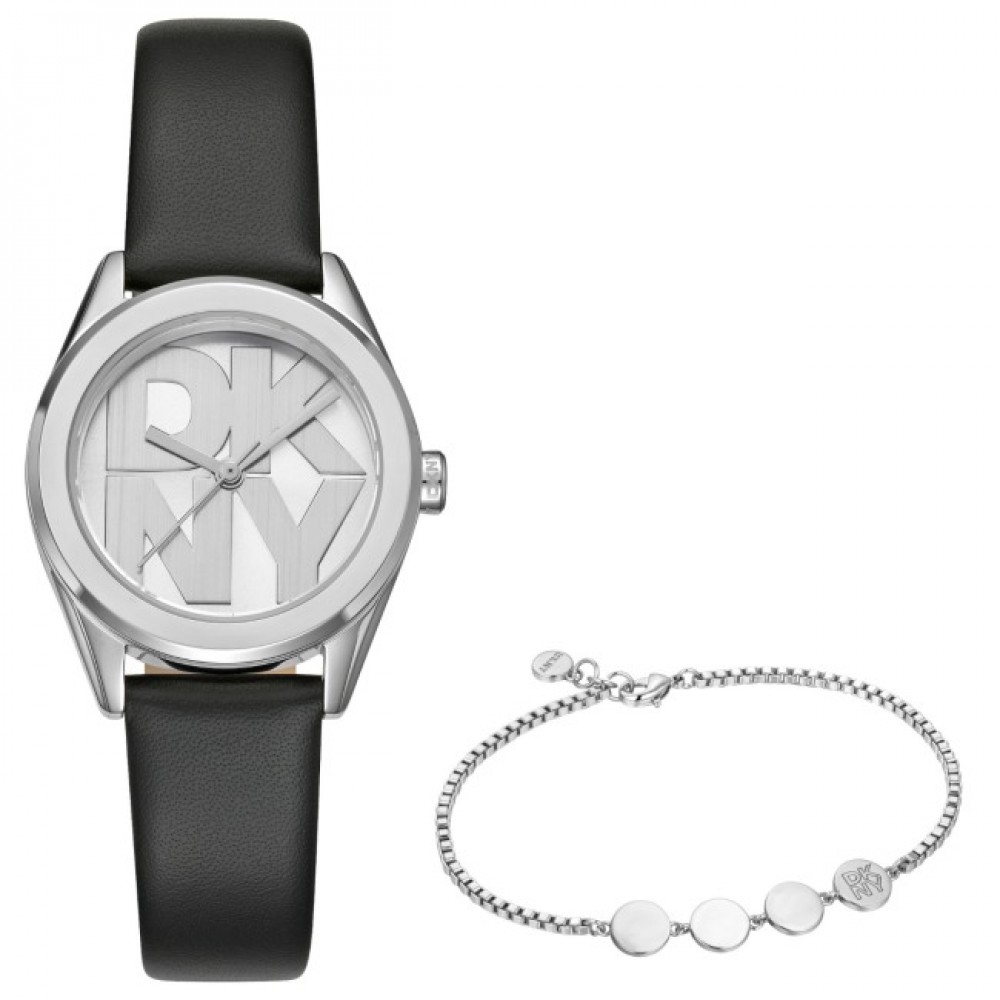 DKNY Logo Set Ρολόι με Βραχιόλι Μαύρο Δερμάτινο Λουρί DK1L145L0015