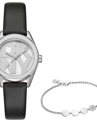 DKNY Logo Set Ρολόι με Βραχιόλι Μαύρο Δερμάτινο Λουρί DK1L145L0015