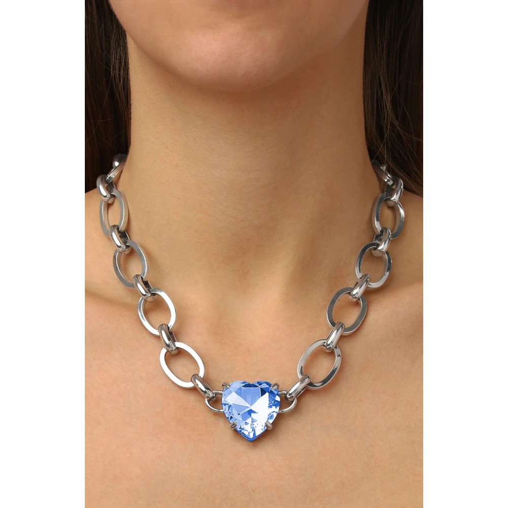 DYRBERG/KERN BRAZE Κολιέ Ασημί ατσάλι Μπλε κρύσταλλο 480173