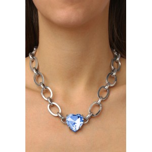 DYRBERG/KERN BRAZE Κολιέ Ασημί ατσάλι Μπλε κρύσταλλο 480173